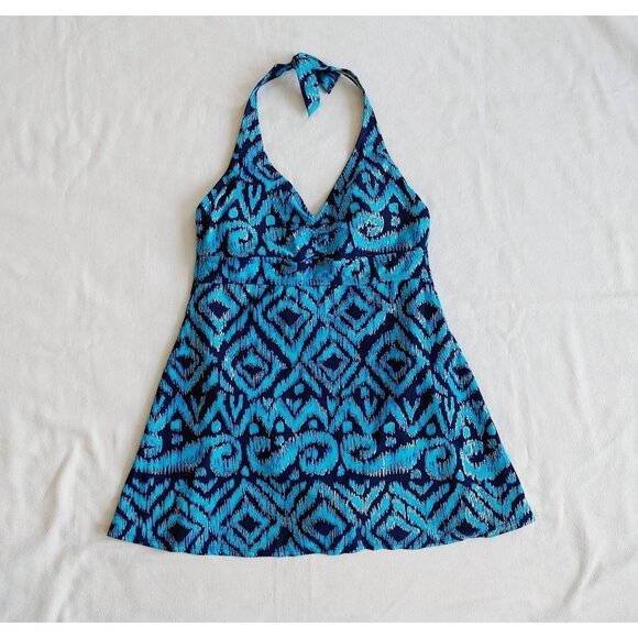 Islander One Piece Bathing Suit / Swimwear Women's Size 12 Blue Patterned Halter - Picture 1 of 3